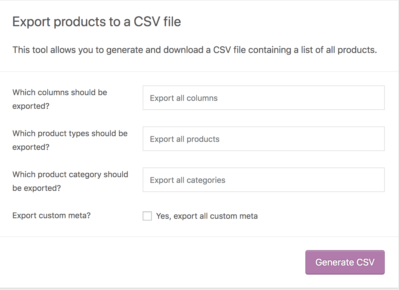 WooCommerce Export Products - Export All Columns Option
